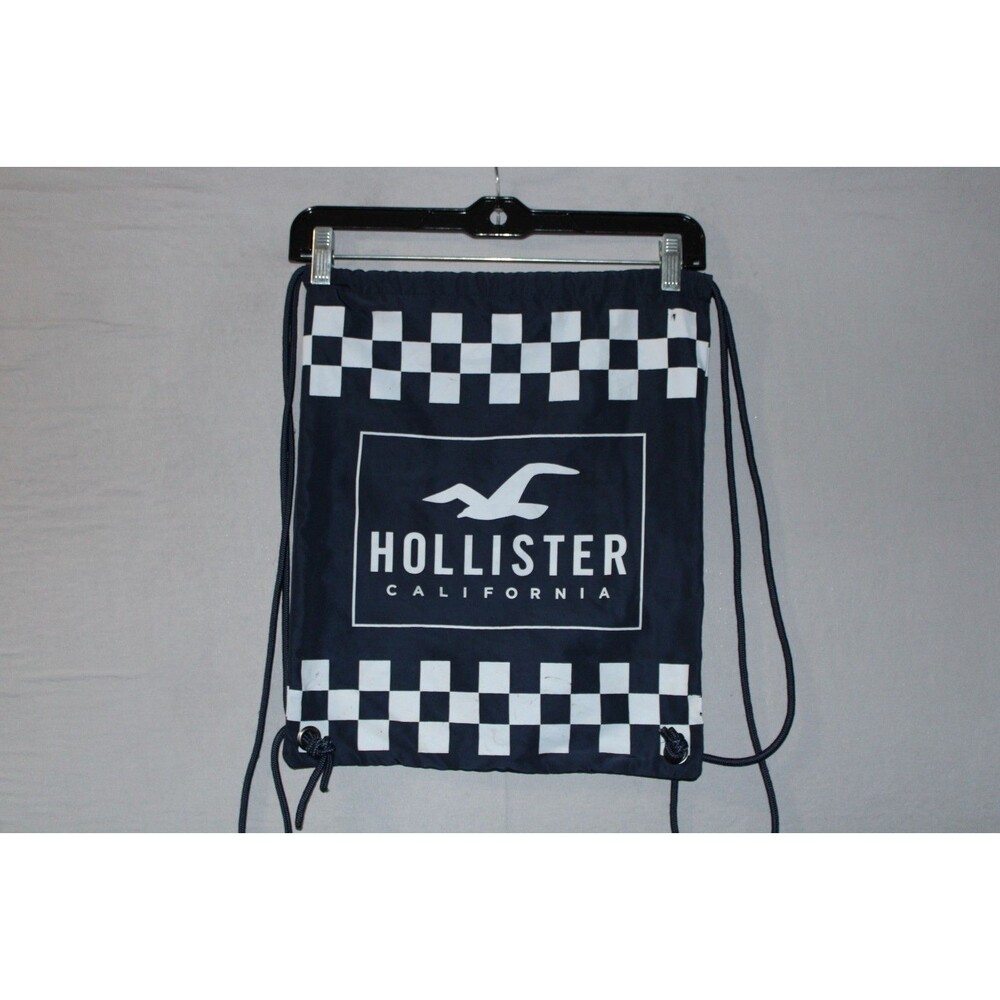 Hollister Blue Checkered Logo Draw String Athletic Bag